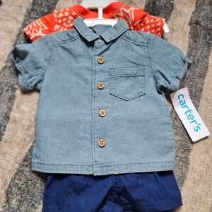 Carter's Denim Blue Shirt and Navy Shorts Set